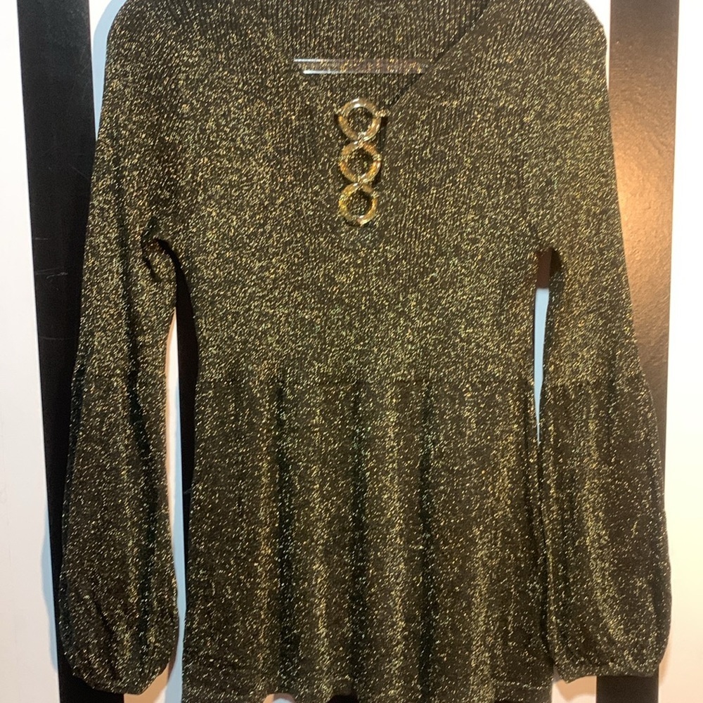 Y2K Gold Glitter Lurex Blouse Rib Knit Sweater Top Blouse Small/Medium Women’s - Picture 10 of 17